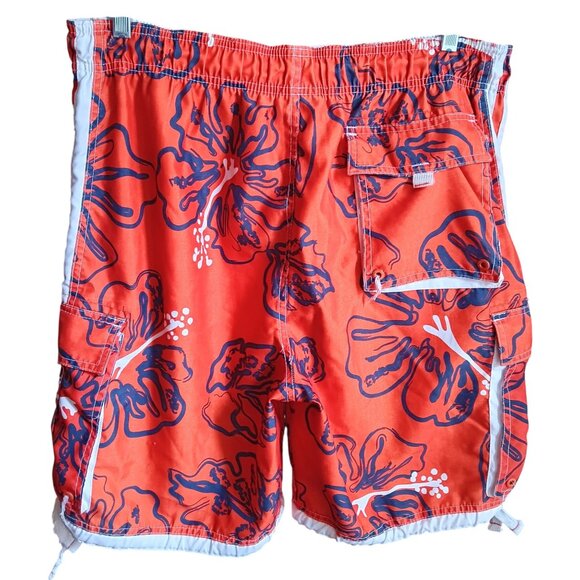 Large Vtg Y2K No Boundaries Mens Hawaiian Floral Cargo Swim Trunks Drawstring - Picture 2 of 6